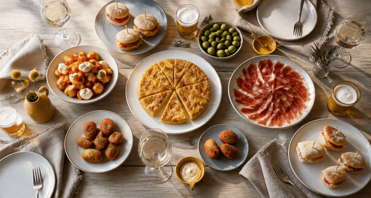 Tapas espagnols variés sur table conviviale