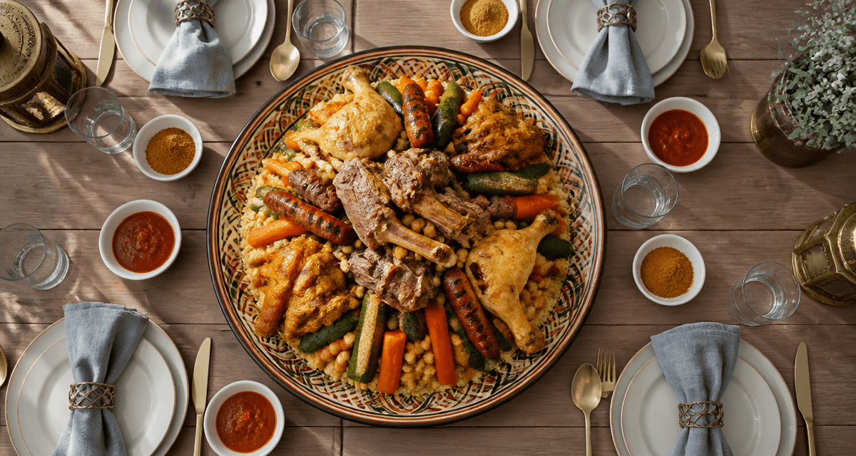 viande pour le couscous plat royal avec viandes et légumes