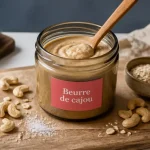Beurre de noix de cajou, 94 calories par cuillère, bocal en verre et noix de cajou