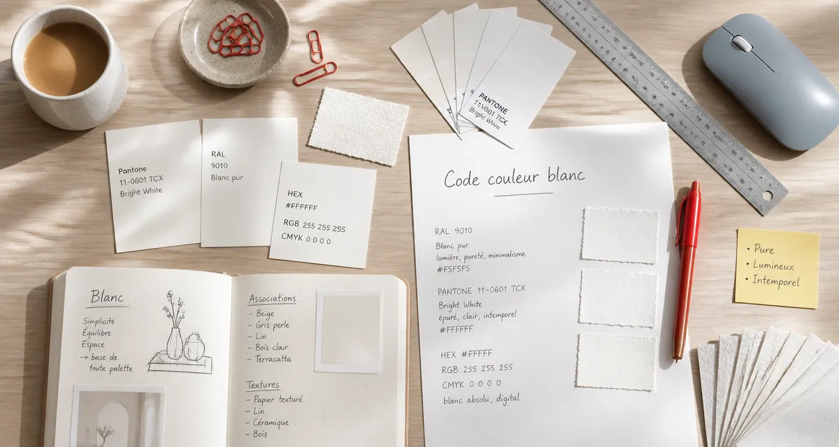 code couleur blanc nuanciers HEX sur bureau créatif