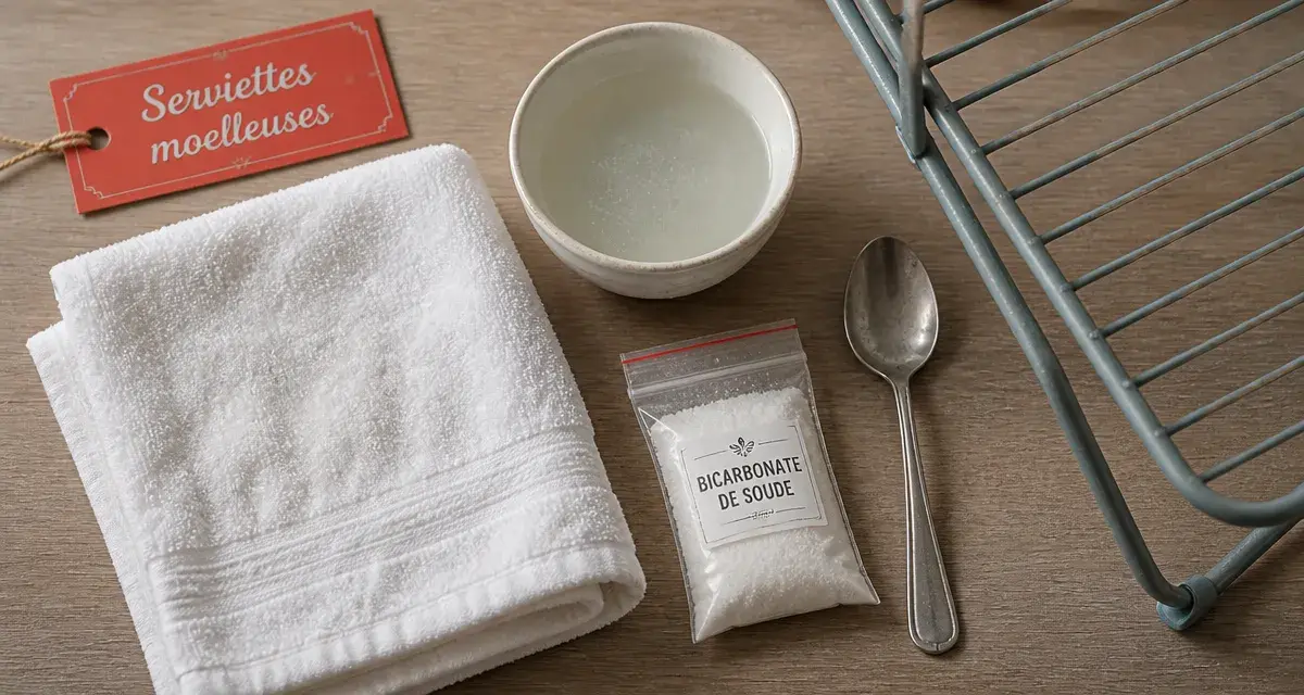 Comment avoir des serviettes de toilette moelleuse sans sèche-linge : serviette éponge, vinaigre et bicarbonate