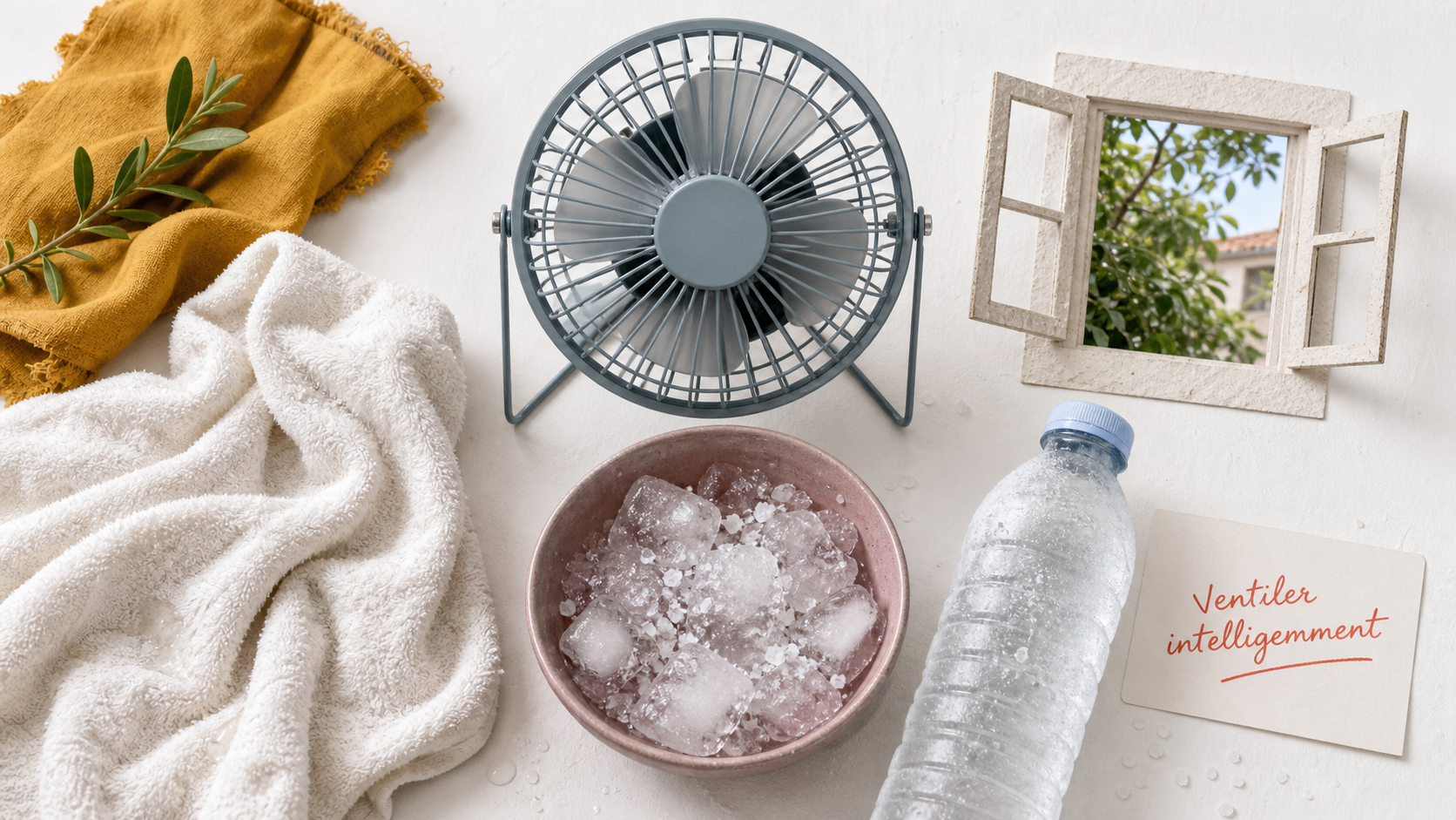 Comment rafraîchir une pièce avec un ventilateur : serviette humide et glaçons