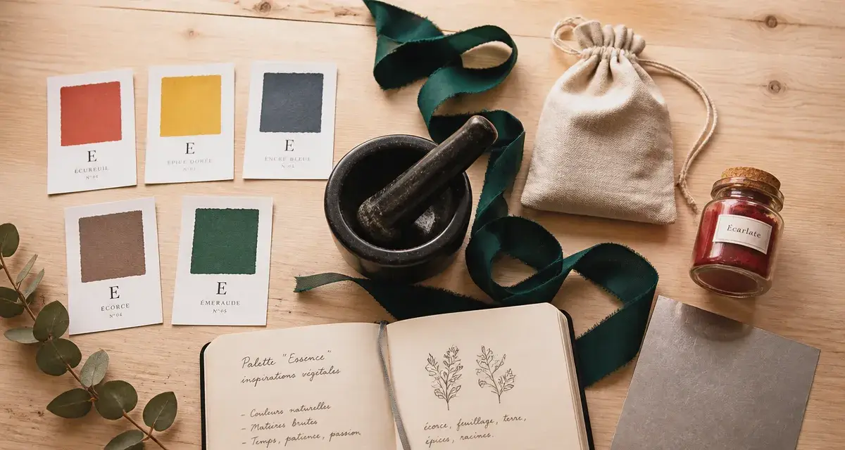 Couleur en e : échantillons noir ébène à vert émeraude sur table
