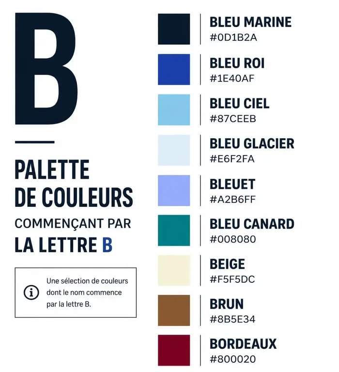 Palette de couleurs commençant par la lettre B avec codes hexadécimaux