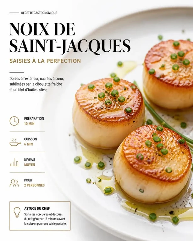 Noix de Saint-Jacques marinées et cuites à la perfection, prêtes à être dégustées