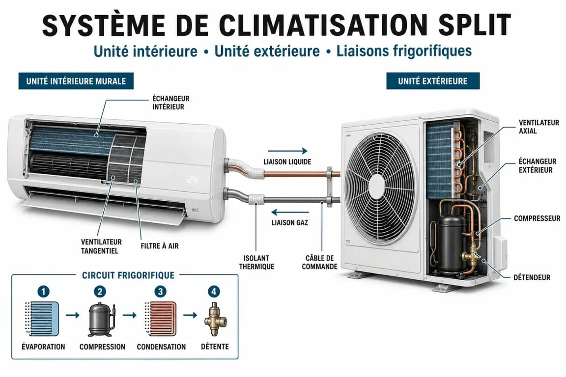 Schéma d'installation d'un climatiseur à installer soi-même de type split