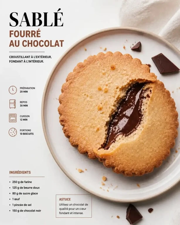 Biscuit sablé fourré au chocolat fait maison, alternative saine au goûter industriel