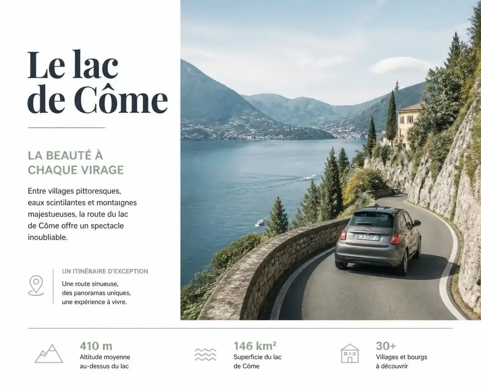 Conduire une voiture sur les routes étroites et panoramiques autour du lac de Côme en Italie