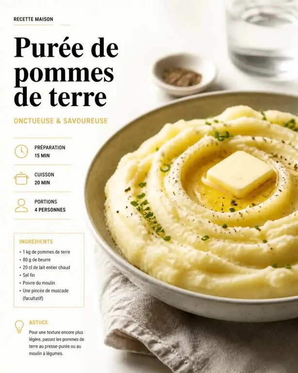 Bol de purée de pommes de terre maison onctueuse pour calculer la portion de purée par personne