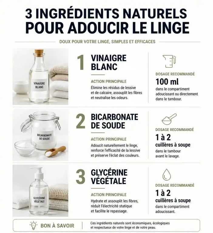 Infographie des astuces naturelles pour avoir des serviettes de toilette moelleuses sans sèche-linge
