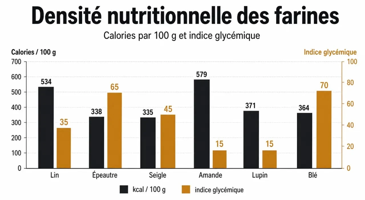 Comparatif des calories et de l'indice glycémique des farines pour choisir la farine la moins calorique