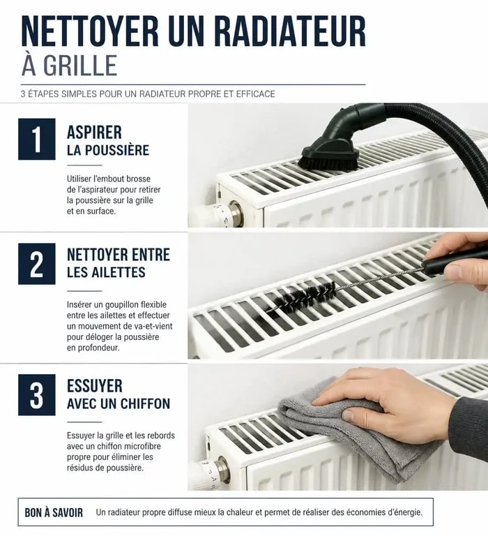 Étapes pour nettoyer un radiateur avec grille efficacement