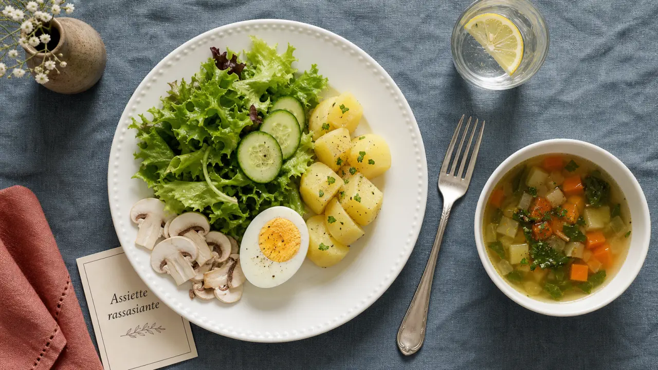 Aliment qui ne fait pas grossir : assiette rassasiante de légumes et protéines