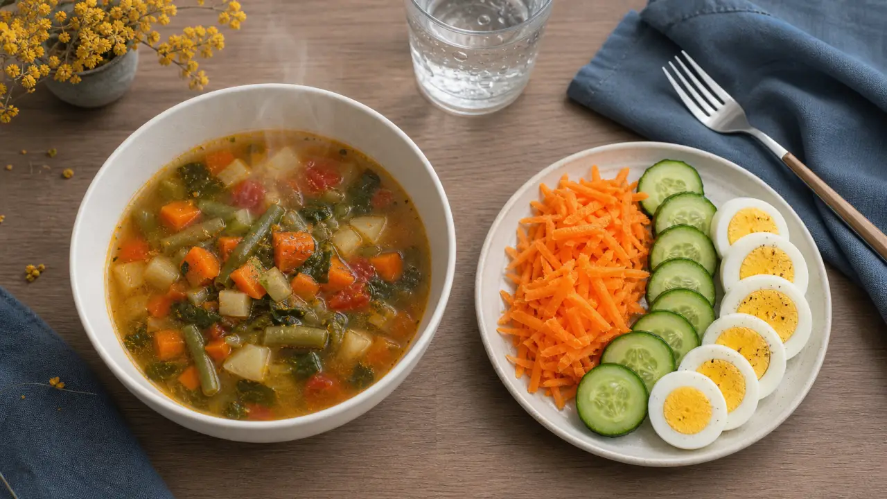 Aliment qui ne font pas grossir : bol de soupe de légumes et protéines rassasiantes