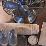 Astuce ventilateur air froid : serviette humide et bouteilles glacées