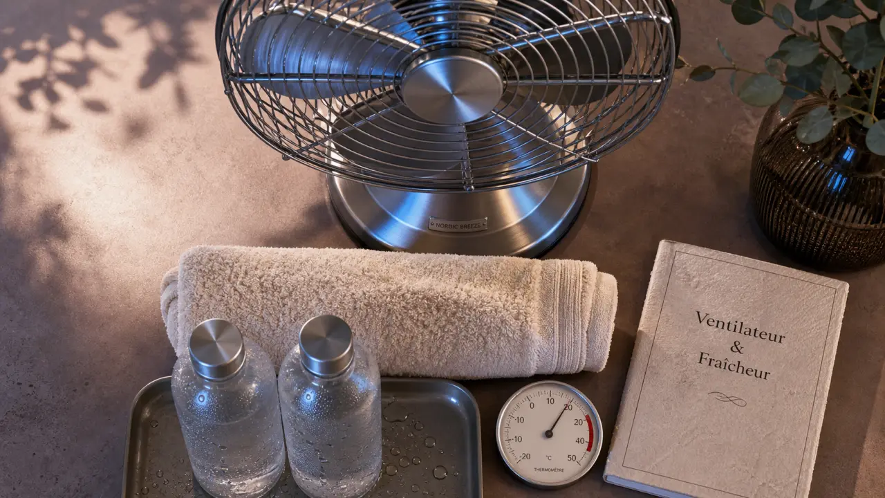 Astuce ventilateur air froid : serviette humide et bouteilles glacées