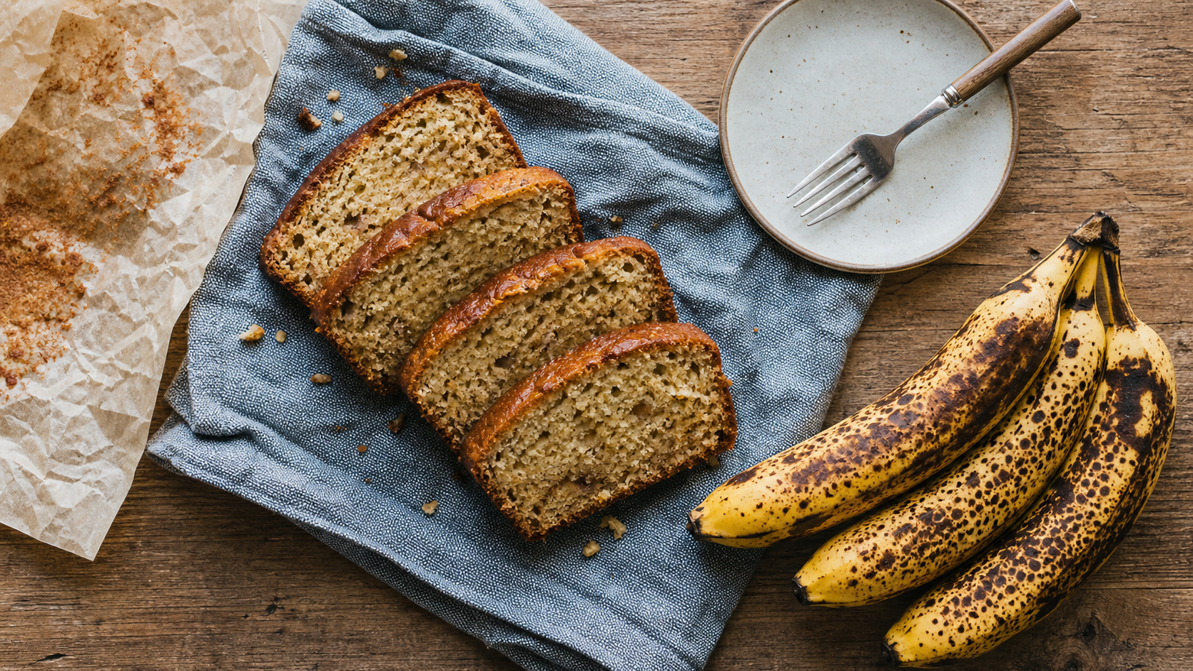 Banana bread ultra moelleux aux bananes noires, tranches dorées