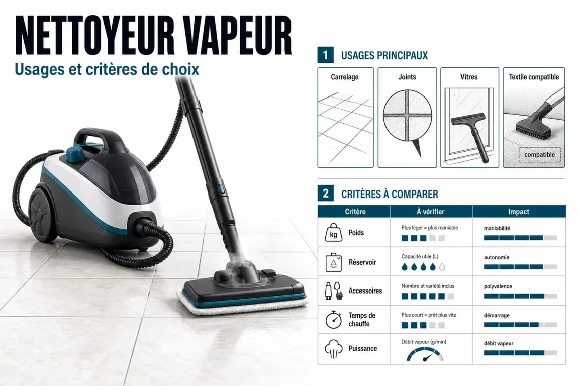 Nettoyeur vapeur avis : comparatif visuel des types d’appareils, usages et critères de choix