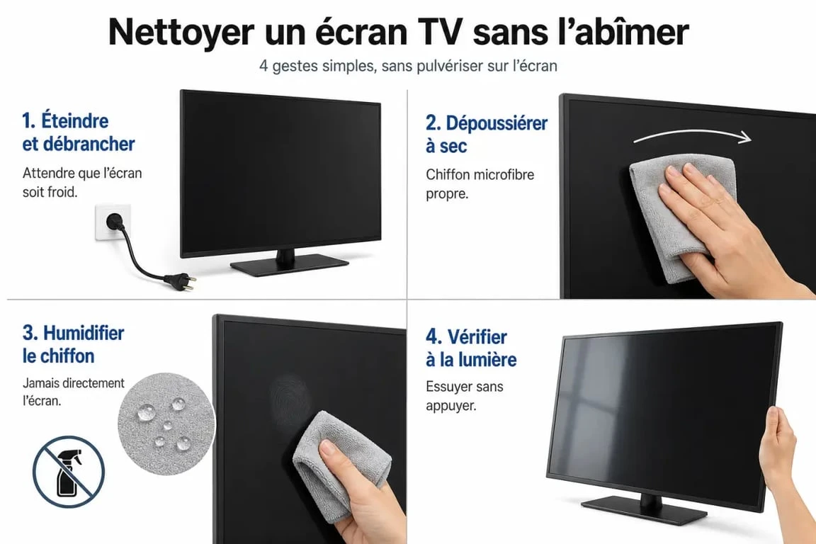 Comment nettoyer un ecran tv en 4 étapes avec un chiffon microfibre et des gestes doux