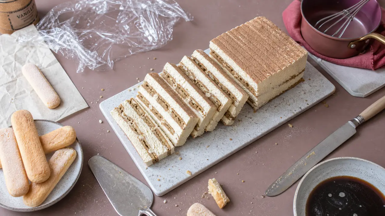 Gâteau aux boudoirs sans cuisson en tranches nettes