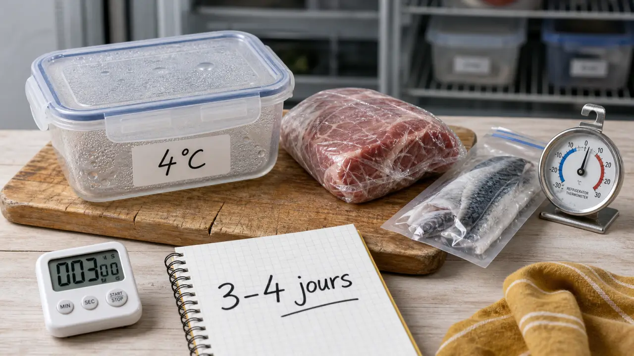 Produit décongelé combien de temps au frigo : 3 à 4 jours, 4°C