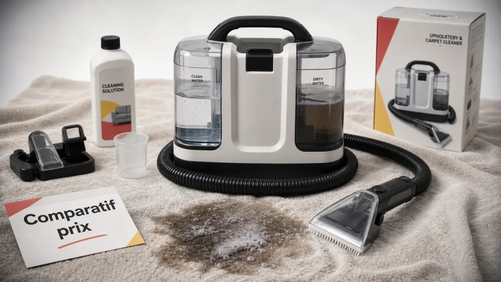 Shampouineuse prix : comparatif 99 € 150 € 250 € sur tapis froissé