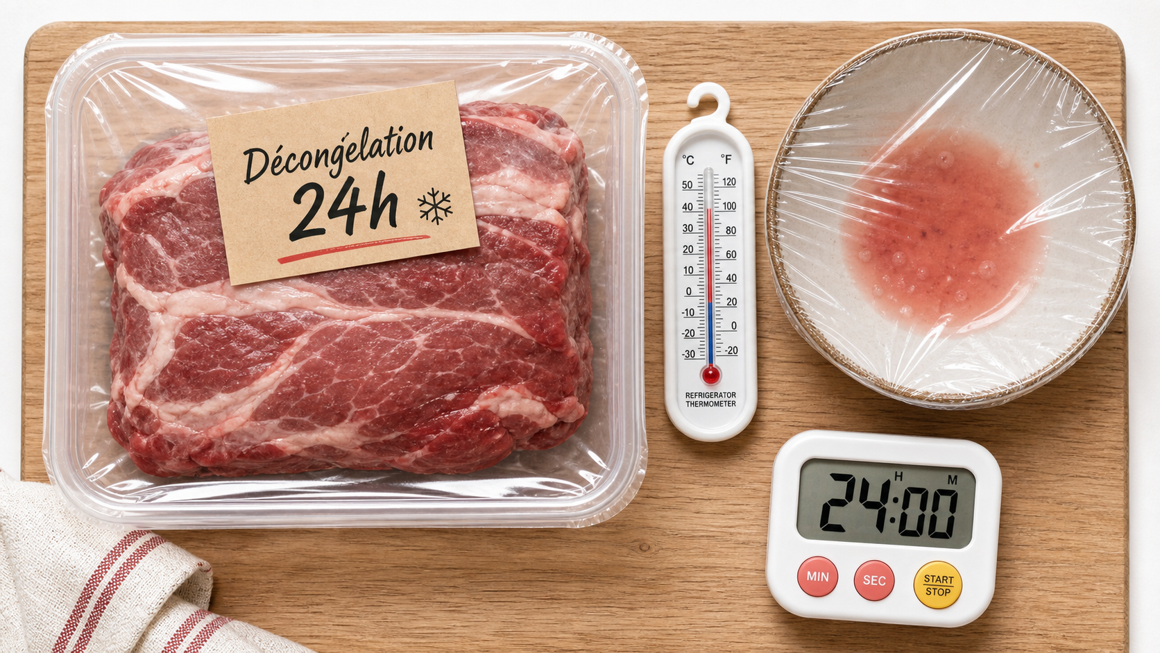 Viande décongelé combien de temps au frigo : 24 h pour la hachée, étiquette et thermomètre