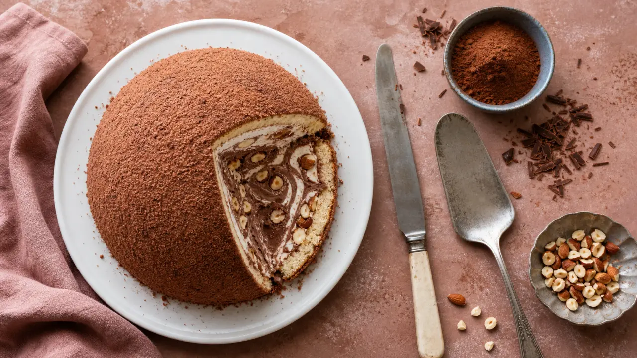 Zucotto : dôme de génoise imbibée et crème chocolatée