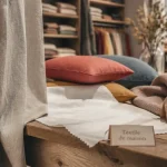 Bouchara Lyon magasin linge de maison et décoration : rideau en lin beige et textile de maison