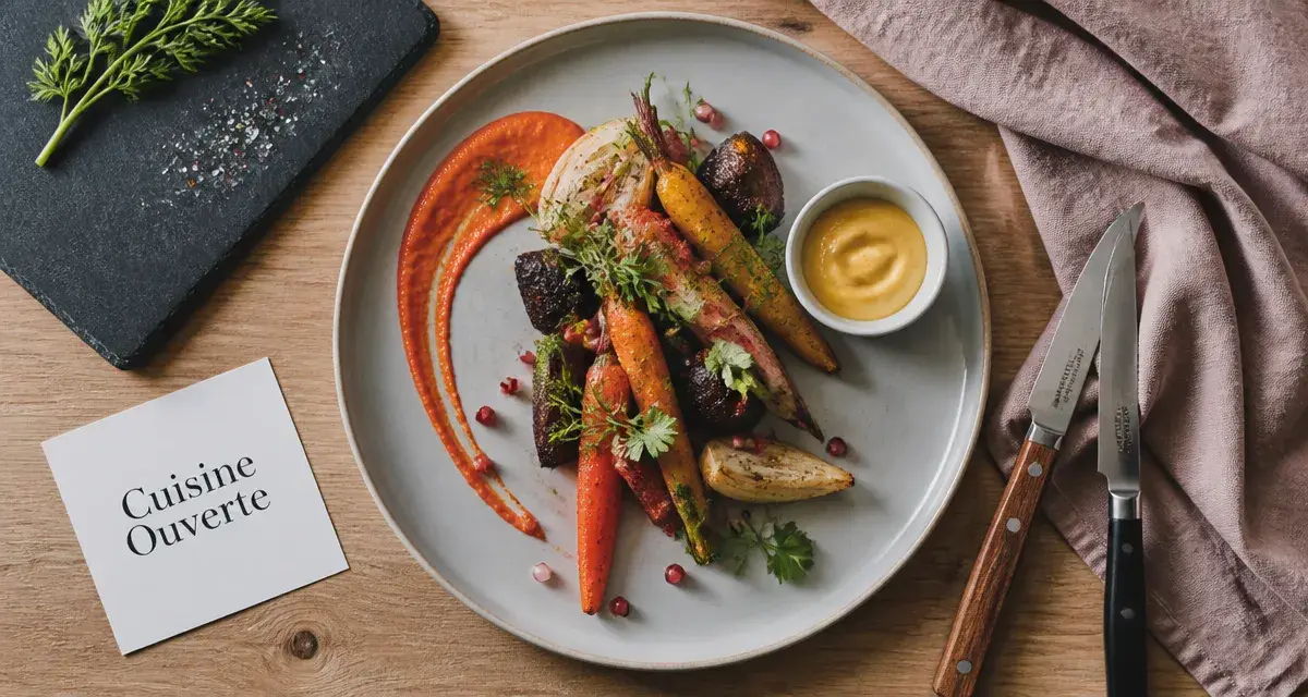 Cuisine ouverte recettes de Mory Sacko, assiette fusion et herbes