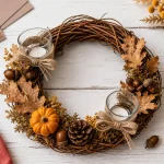 Décoration d'automne fait maison : couronne minimaliste et bougeoirs