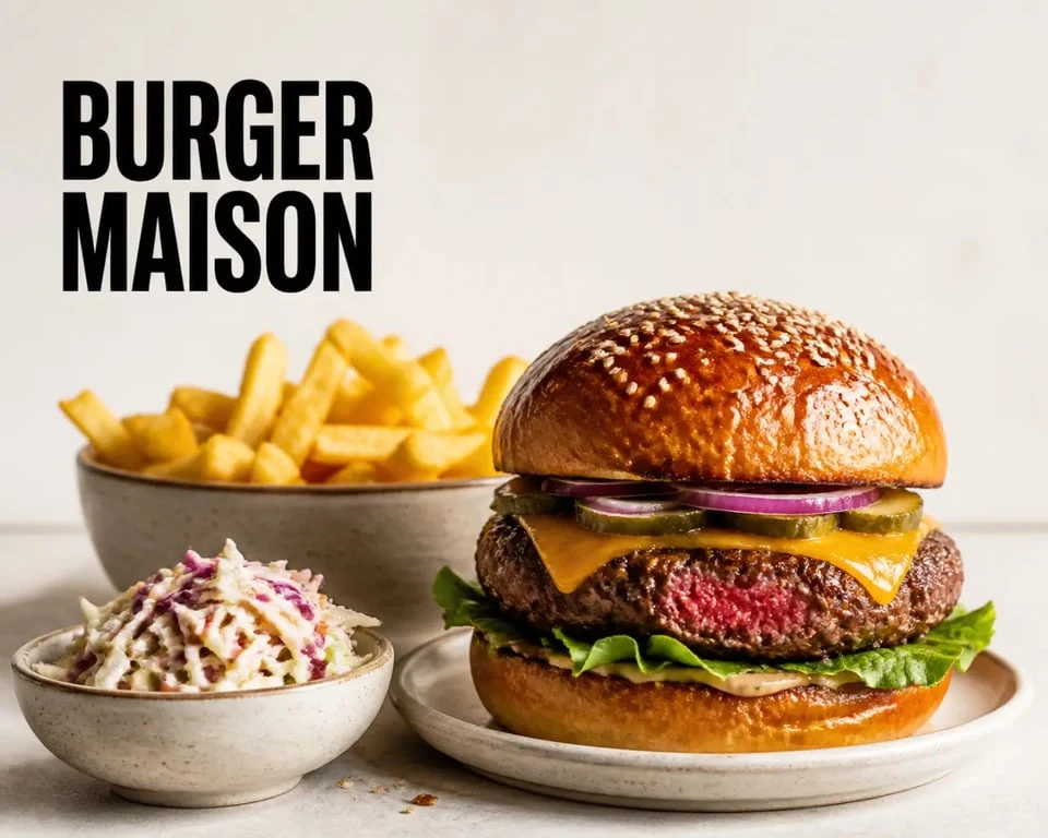 cuisine americaine recettes : hamburger américain maison avec frites et coleslaw