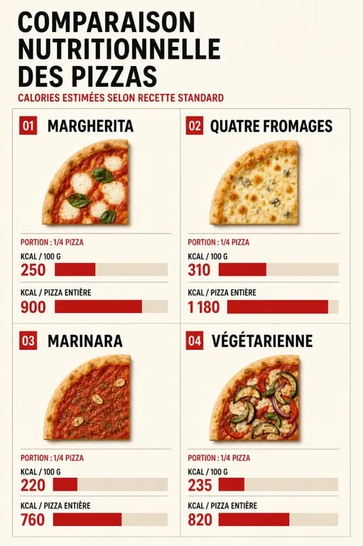 Calories pizza : comparaison visuelle des recettes et des portions