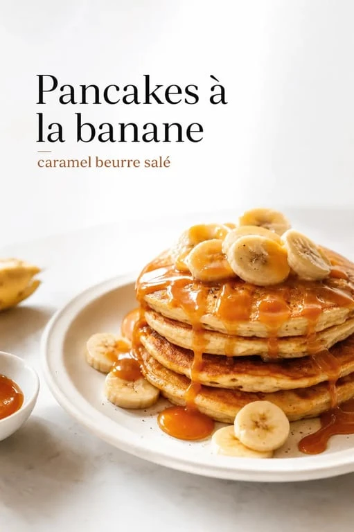 Recette pancakes cyril lignac banane servie en pile avec bananes fraîches et caramel
