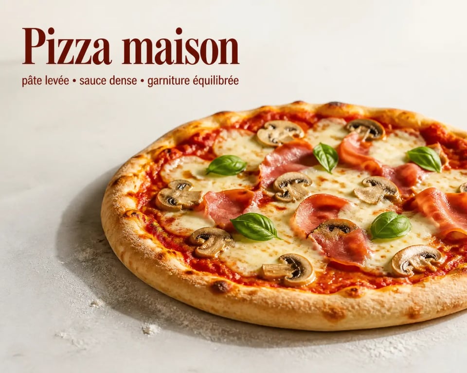 Réussir ses pizzas maison avec une pizza maison dorée, garnitures équilibrées et pâte croustillante