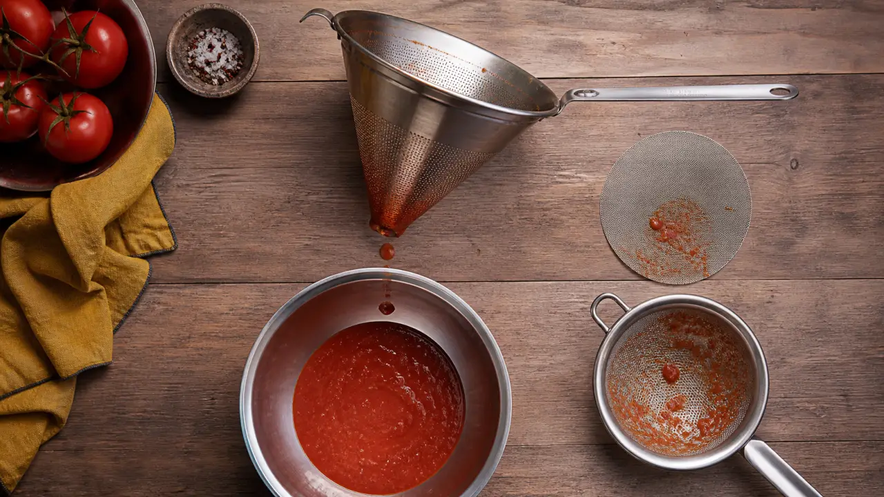 Ustensiles chinois cuisine : chinois inox perforé et étamine en cuisine