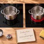 Différence entre induction et vitroceramique, deux plaques vitrée avec casserole