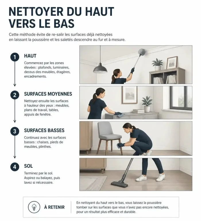 Guide visuel étape par étape pour le nettoyage de la poussière dans une maison