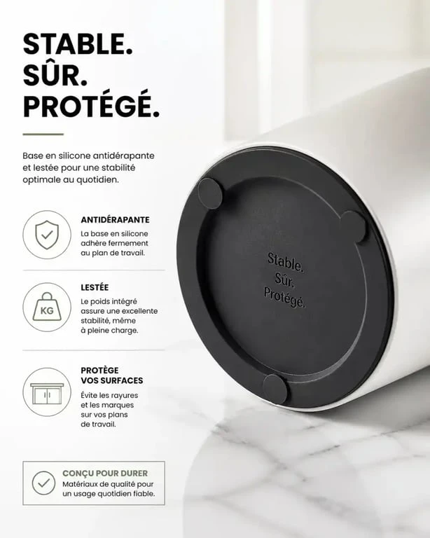 Base antidérapante d'un porte ustensiles cuisine pour une stabilité optimale
