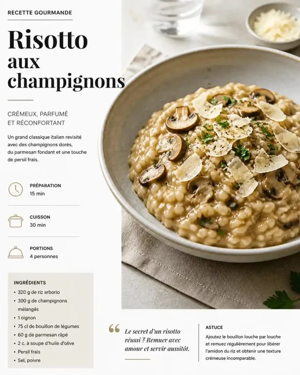 Risotto crémeux aux champignons réalisé avec le robot Monsieur Cuisine