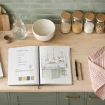 Idées déco cuisine : cuisine scandinave lumineuse, couleurs vert sauge et bois clair