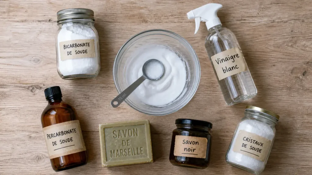 Vinaigre blanc, bicarbonate, savon noir, savon de Marseille : les 4 bases d’un produit d’entretien maison