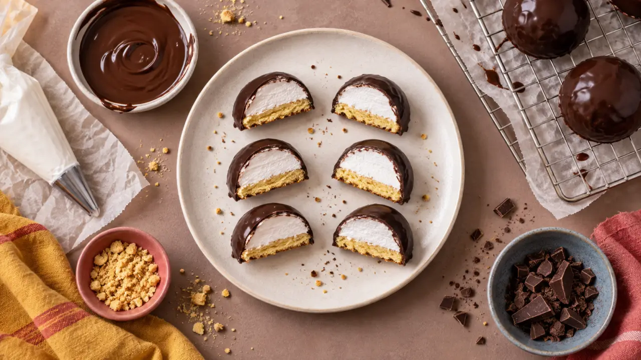 Têtes de negre : têtes au chocolat, biscuit doré et dôme de guimauve