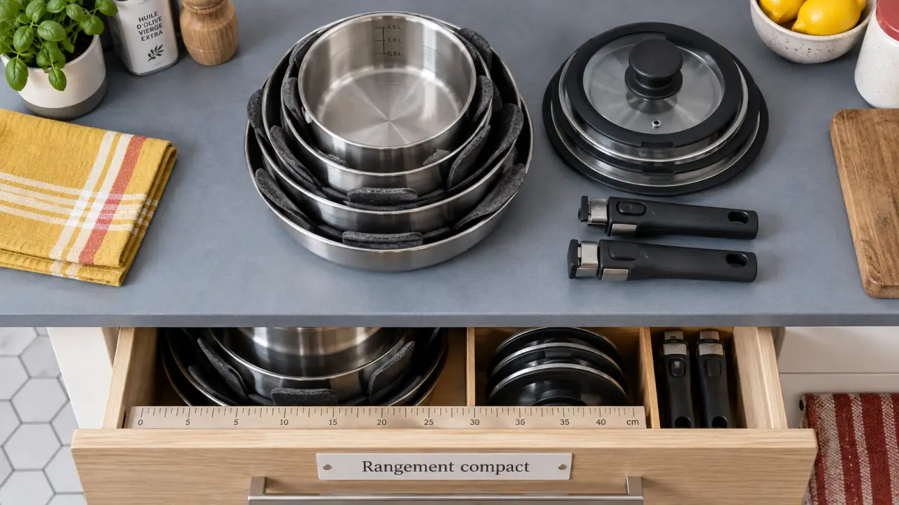 Ustensiles de cuisine empilables pour un rangement compact