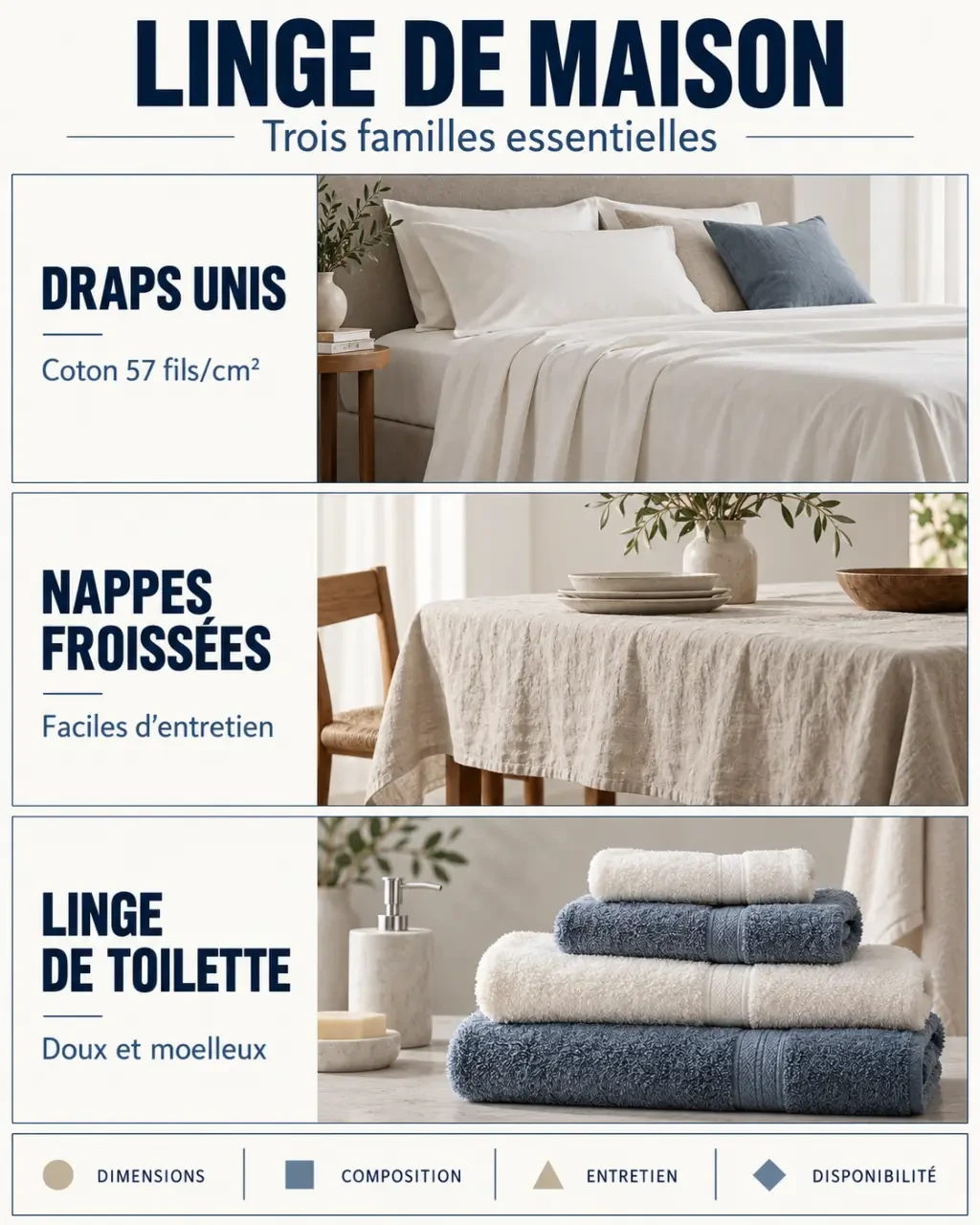 Infographie sur le linge de maison LDM : draps, nappes et linge de toilette