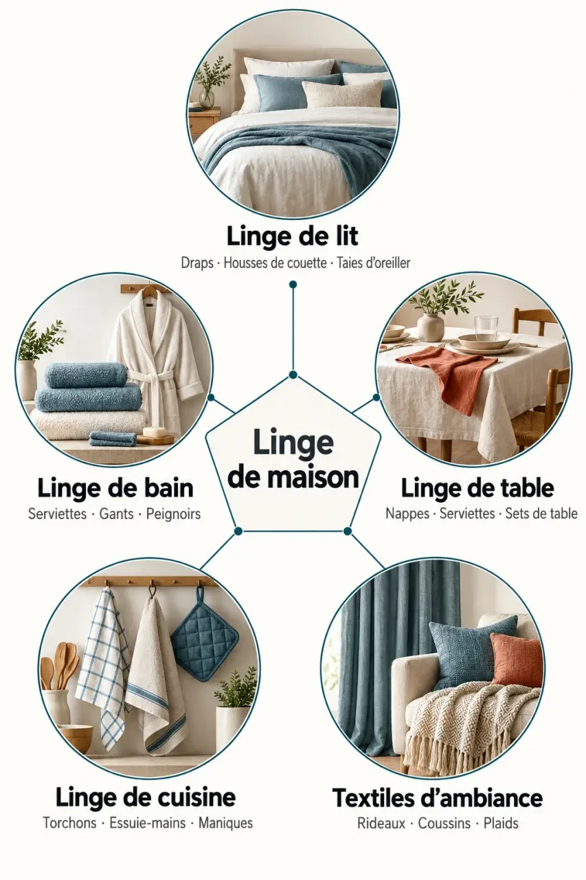 Infographie de la définition du linge de maison et de ses principales catégories