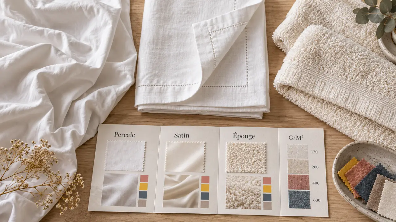 Linge de maison coton : nappe percale et serviette éponge
