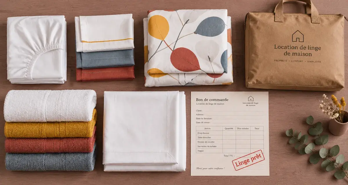 Location linge de maison : linge plié prêt sur table