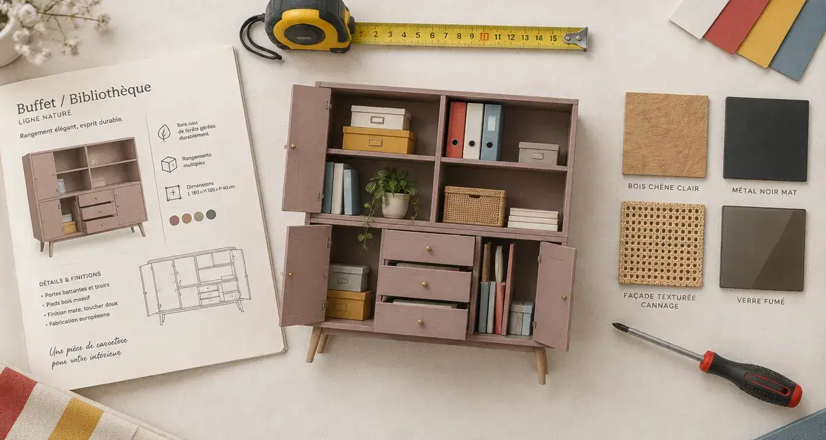 Meuble rangement Maison du Monde : finitions bois, métal et verre
